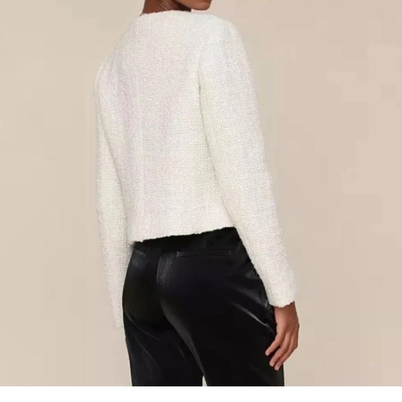 Avec Les Filles Women's Small Cropped Bow Front Lady Jacket Tweed Ivory Wool - Picture 2 of 10